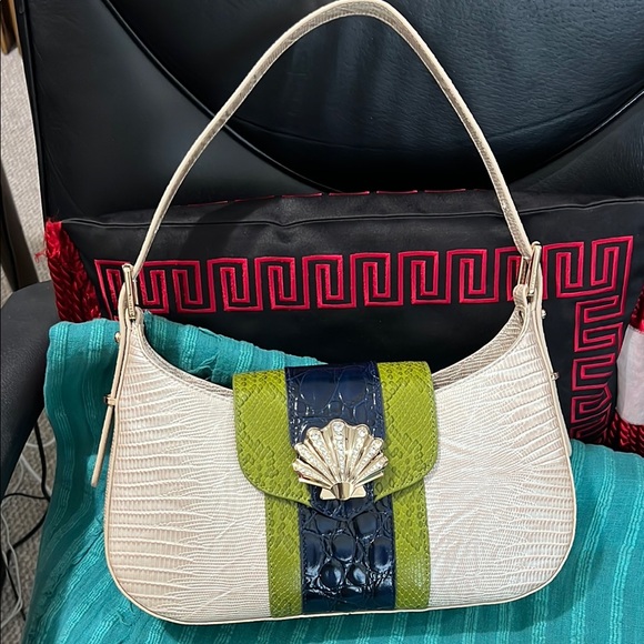 Brahmin Handbags - Elegant Cream and Green Women's Bag by Brahmin